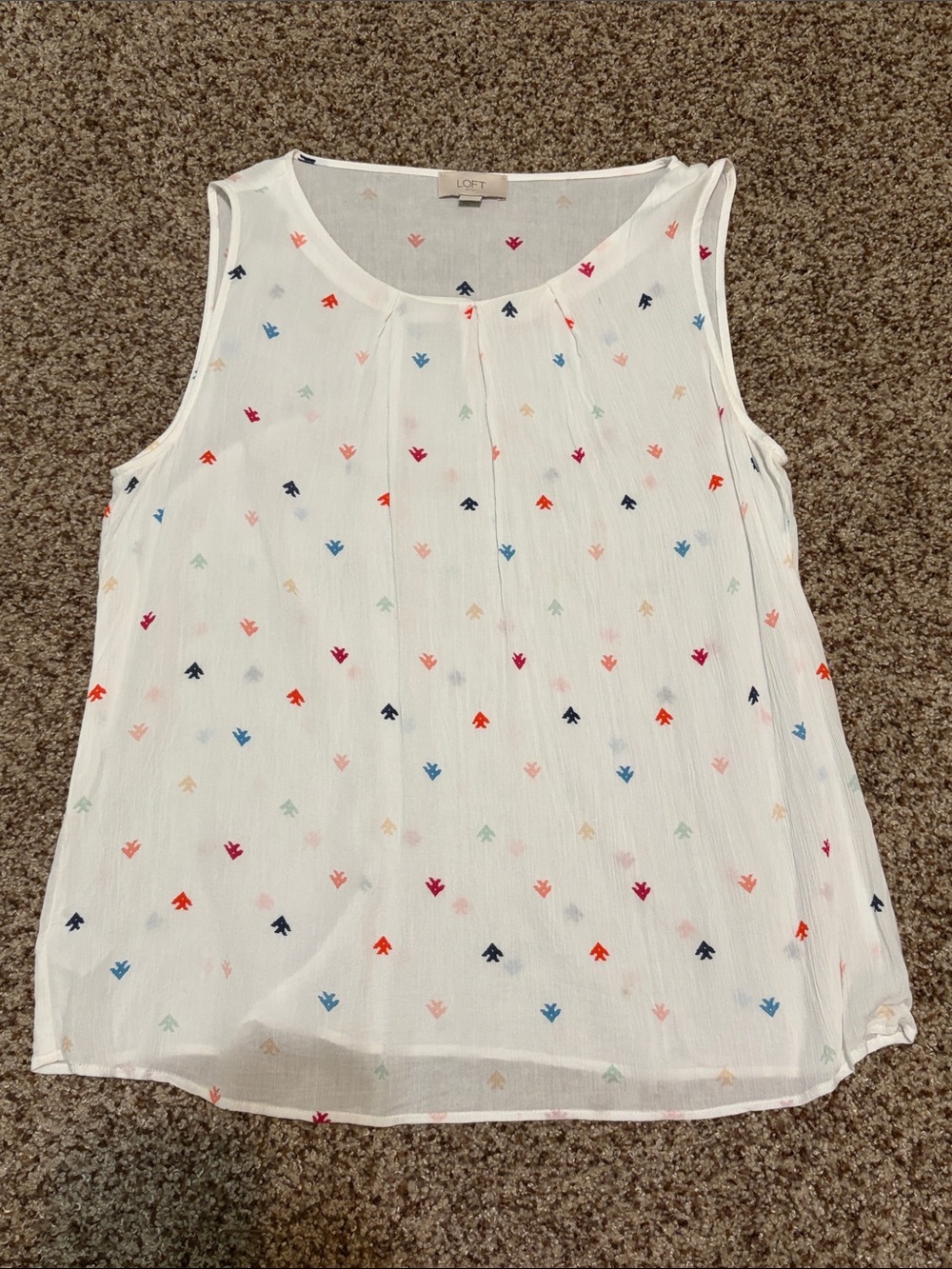 LOFT White Sleeveless Camisole with Multicolored Embroidered Dots